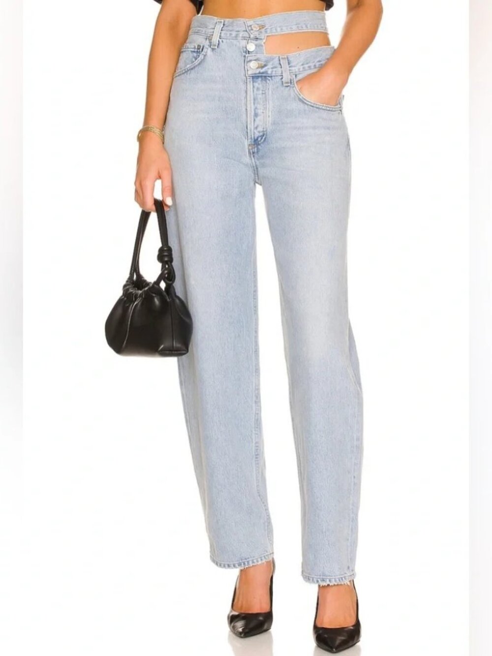 Women Agolde Light Blue (Item-32) Asymmetric Broken Waistband Button-Fly Jean 25